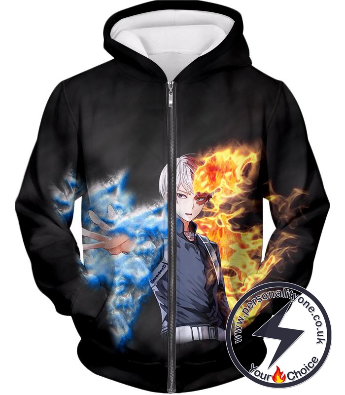 My Hero Academia Shoto Todoroki Quirk Half-Cold Half-Hot Black Zip Up Hoodie